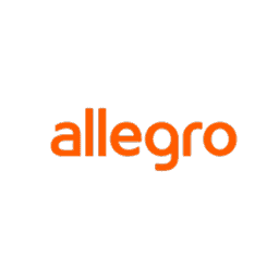 Logo Allegro sur fond brun, clair et reconnaissable.