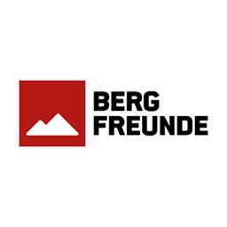 Bergfreunde Logo mit Bergsilhouette und Schriftzug.