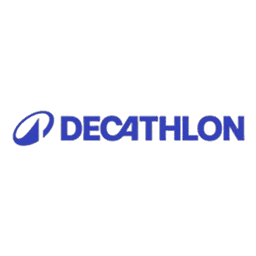 Innovatives Decathlon Logo auf dunklem Hintergrund, modernes Design und Markenname sichtbar.