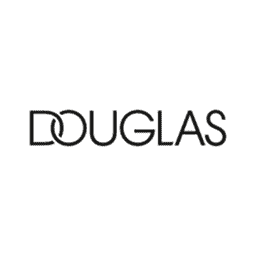 Modernes Kosmetik-Design mit Douglas Logo auf schwarzem Hintergrund.