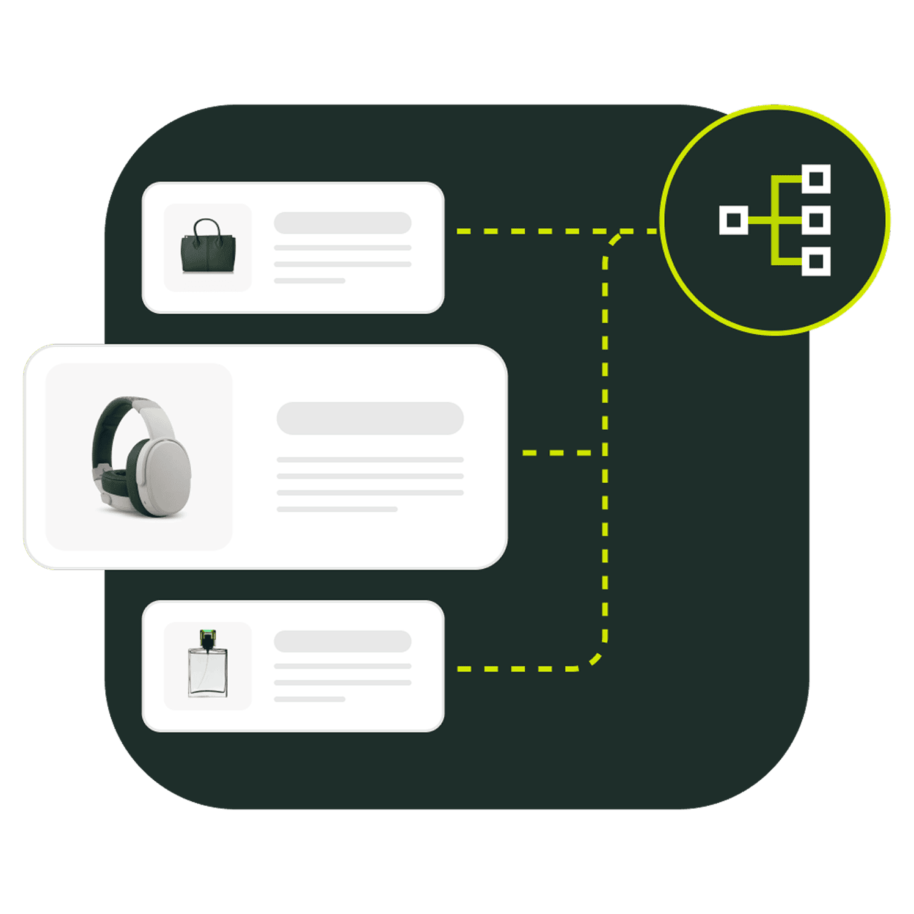 Bluetooth-Kopfhörer, Smartwatch und Parfümflasche auf digitaler Infografik.