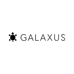Logo Galaxus sur fond noir, clair et professionnel.