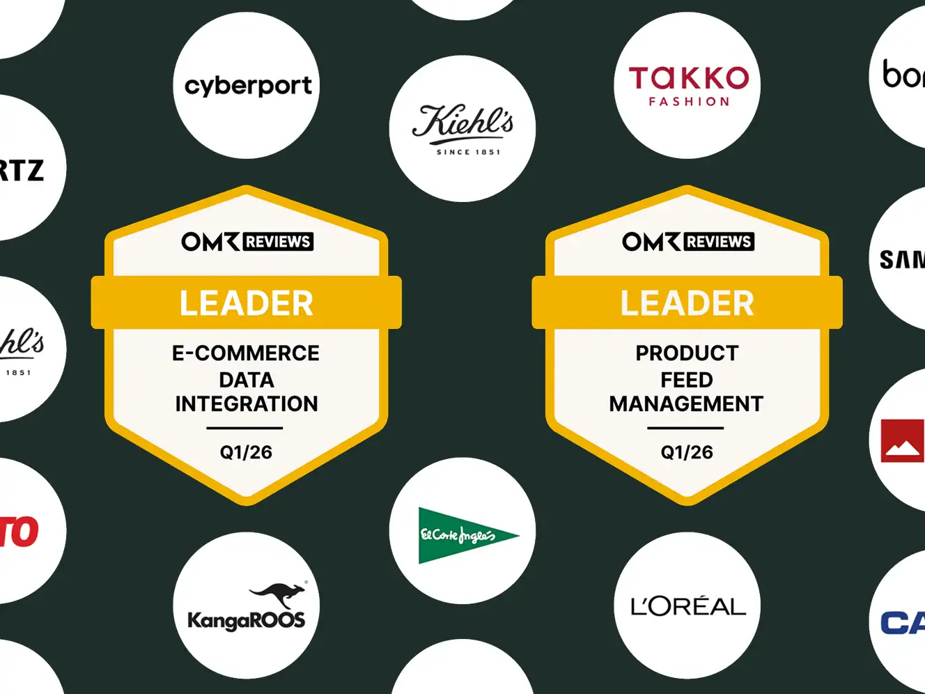 E-Commerce und Produktmanagement-Preise im OMK-Review-Logo, digitaler Markenkontext.