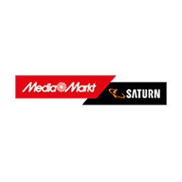 Logo MediaMarkt Saturn sur fond sombre.