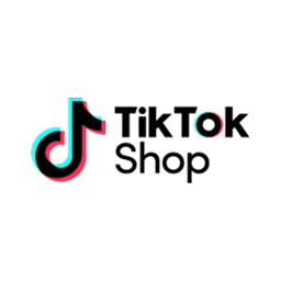 Logo TikTok Shop sur fond sombre, design moderne.