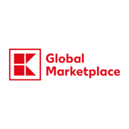 Logo innovant pour une place de marché en ligne avec un design en K rouge et l'inscription "Global Marketplace".