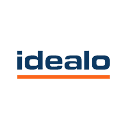 Idealo Logo auf schwarzem Hintergrund, klar und professionell.
