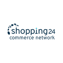 Innovatives E-Commerce-Logo mit Shopping24-Text und stilisiertem Einkaufswagen.