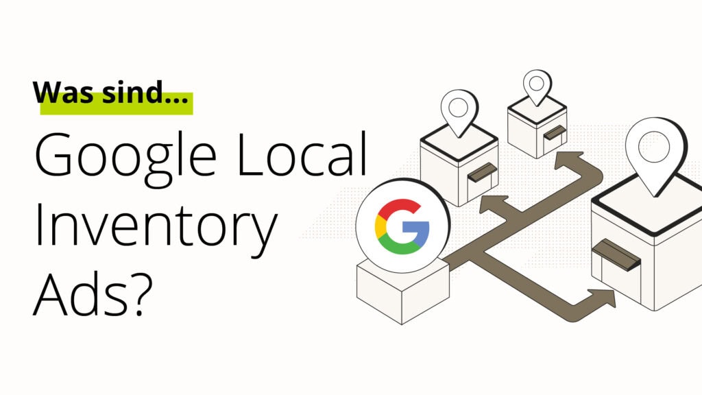 Illustration von Google Local Inventory Ads mit Standortmarkierungen und Verbindungslinien.