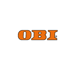 OBI Baumarkt Logo in Orange auf schwarzem Hintergrund, klar und professionell.