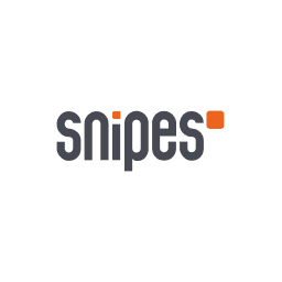 Snipes-Logo mit schwarzem Hintergrund und orangefarbenem Punkt.